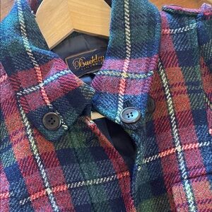 Buckle Multicolor Plaid Pea Coat